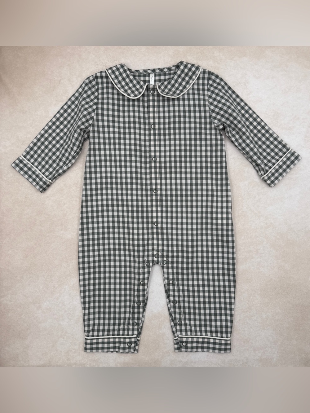 🆕 Rylee + Cru Green and White Gingham Baby Romper